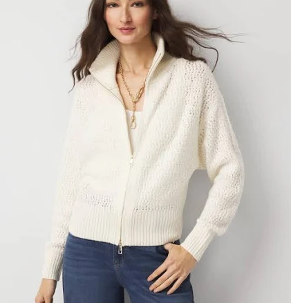 Women's White House Black Market Wool-Blend Boucl Cardigan Sweater in White