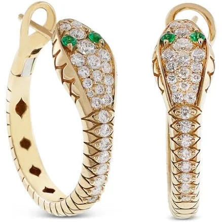 Crivelli 18K Yellow Gold Serpent Diamond & Emerald Snake Hoop Earrings