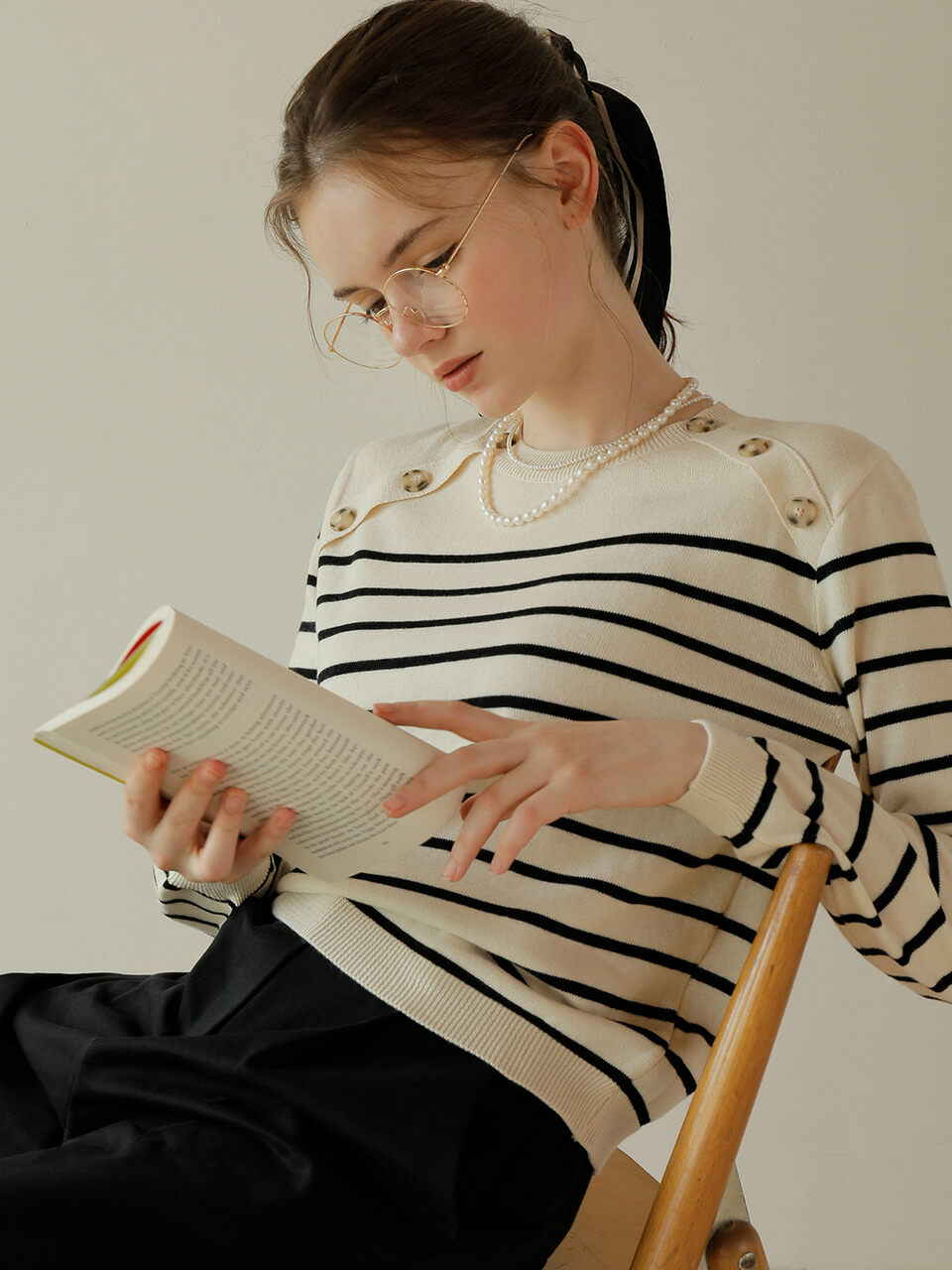 Stripe Button Knit Sweater