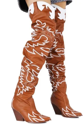 Cape Robbin Kelsey-21 Women's Over Knee Pointed Western Thigh Boots