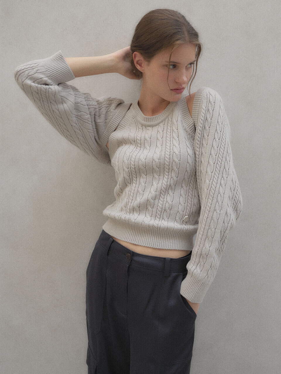 Halter-Neck Knit Top + Bolero Cardigan_3 Color