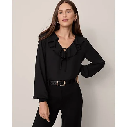 Ann Taylor Women's Tie Neck Ruffle Blouse