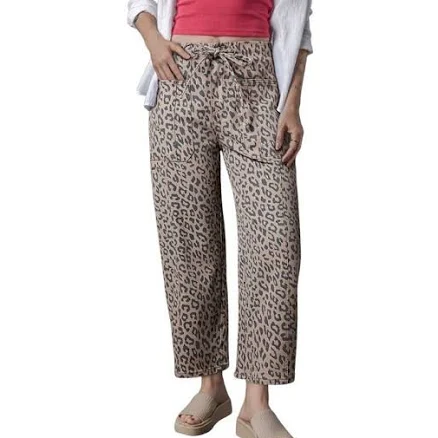 Wide Leg Leopard Printed Jeans with Drawstring