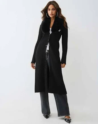 True Religion Women's Faux Fur Duster Cardigan