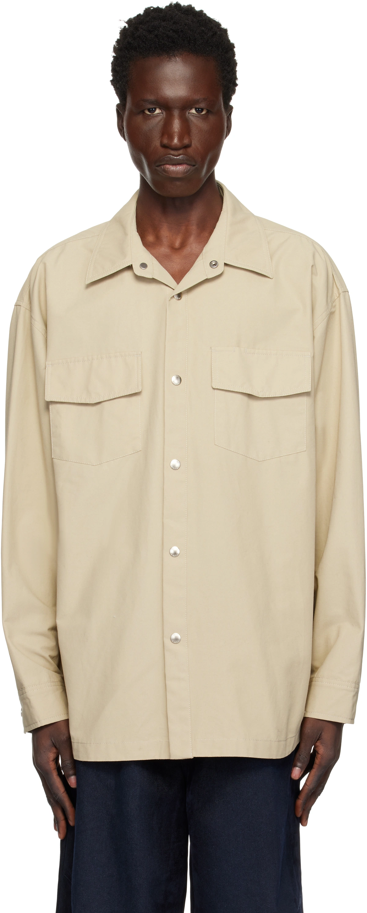Beige One-pocket Cotton Shirt