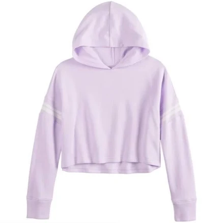 Girls' 7-16 So French Terry Cropped Purple Hoodie With Tipping: Size