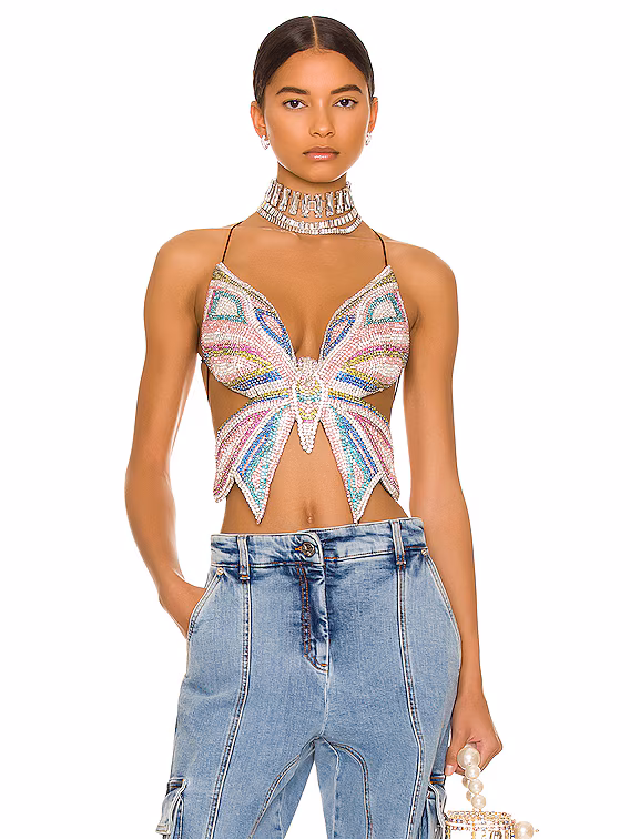 Embroidered Crystal Butterfly Top