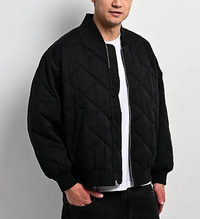 Shaka Wear Diamond Quilted Black Bomber Jacket