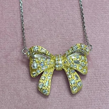 Lab Grown Pearl Bow Pendant Necklace