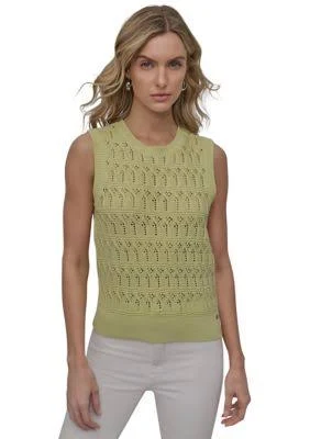 DKNY Women's Sleeveless Lacey Stitch Crew Neck Vest
