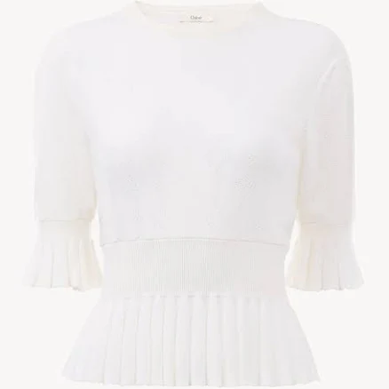 Chloe Women's Pointelle Kit Ruffle Crewneck Sweater