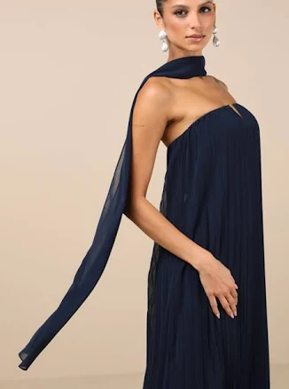 Lulus Pleated Strapless Dress and Scarf Set