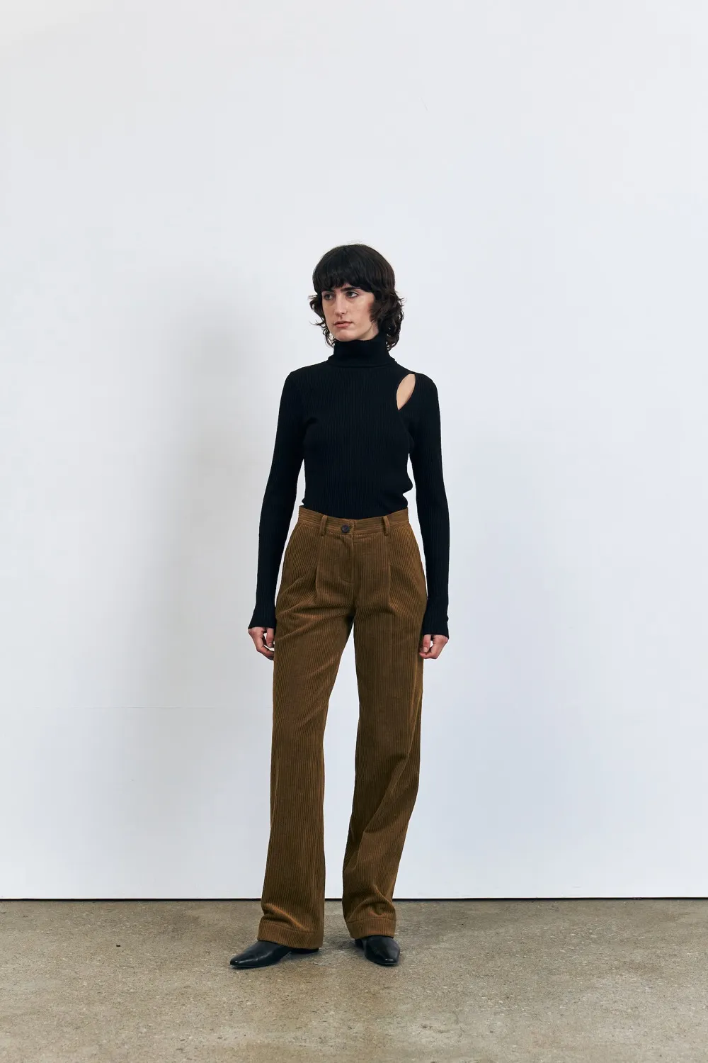 Wale Corduroy Pintucked Wide Pants, Olive