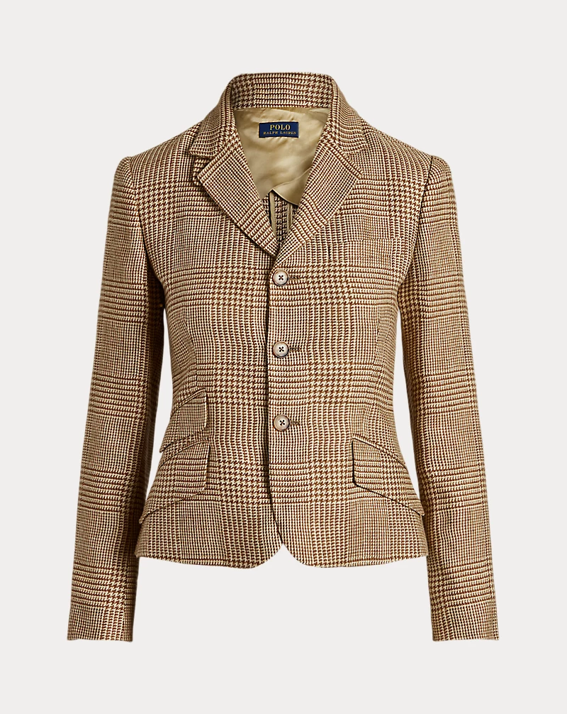 Linen Blend Houndstooth Hacking Jacket