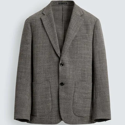 Zara Men's Regular Fit Houndstooth Blazer