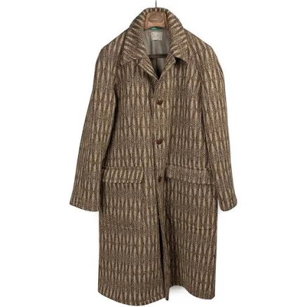 Wythe Balmacaan coat in brown and cream diamond ombre tweed wool