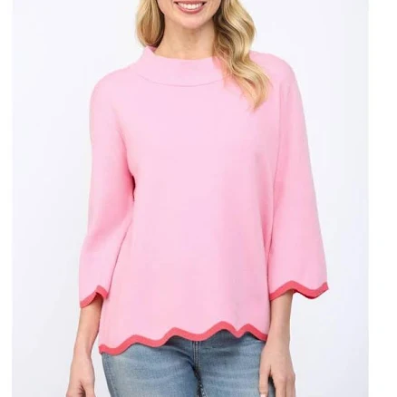 Scallop Edge Mock Neck Sweater
