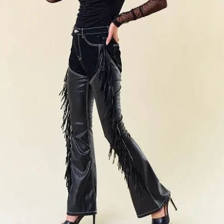 Fringe Leather Flare Pants