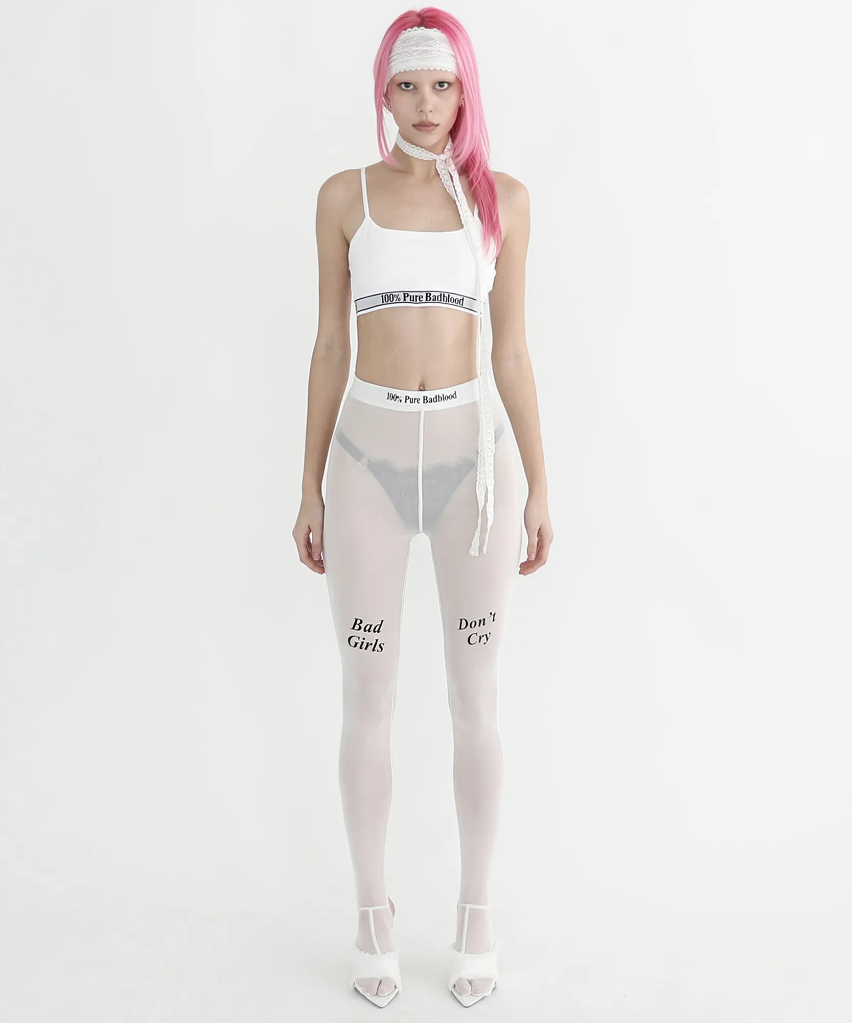 Don't Cry Mesh Tights Pants - White