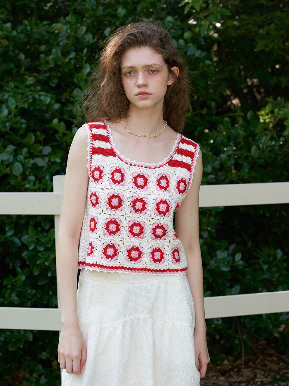 Floral Motif Handmade Knitted Vest