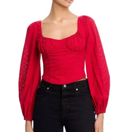 AQUA Women's Embroidered Puffed Sleeve Top
