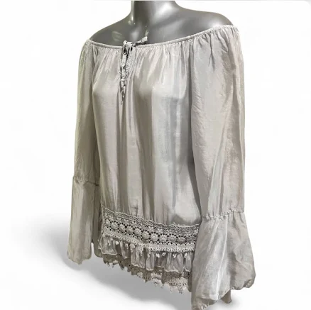 Le Marais Silk Top In Grey. Size Small Absolutely Gorgeous Detail