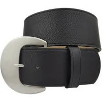 Wide width vegan leatherette belt with moon shape buckle