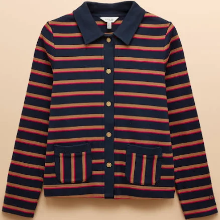 Womens JOULES Premium Ribbed Navy Tan Pink Button Through Jersey Cardigan US 8