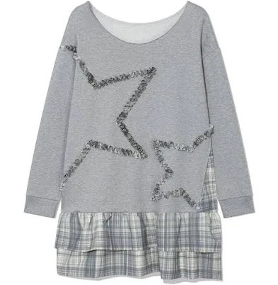 UGLY SHADOW Checkered Off-Shoulder Sweatshirt Dress