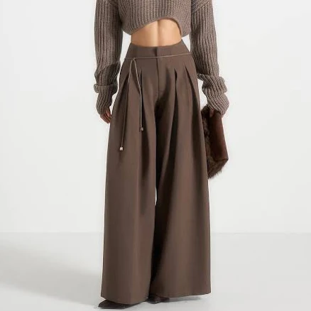 Manière De Voir Women's Box Pleat Wide Leg Belted Pants