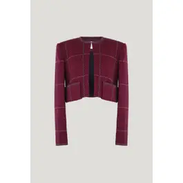 Burgundy Retro Wool Jacquard Crop Jacket