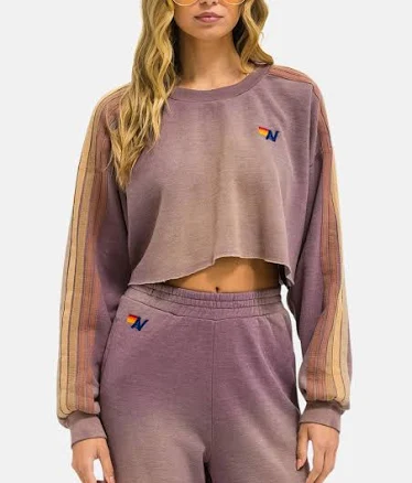 Aviator Nation Classic Stripe Cropped CREW Sweatshirt RELAXED