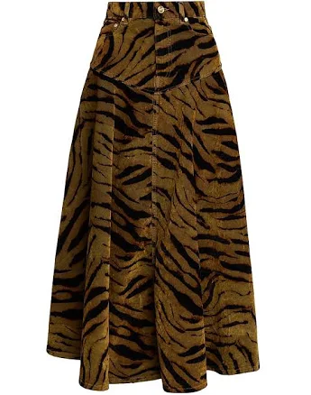Ganni Women's Tiger-Print Denim Maxi Skirt