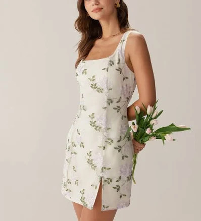 Rihoas Floral Square Neck A-Line Sundress