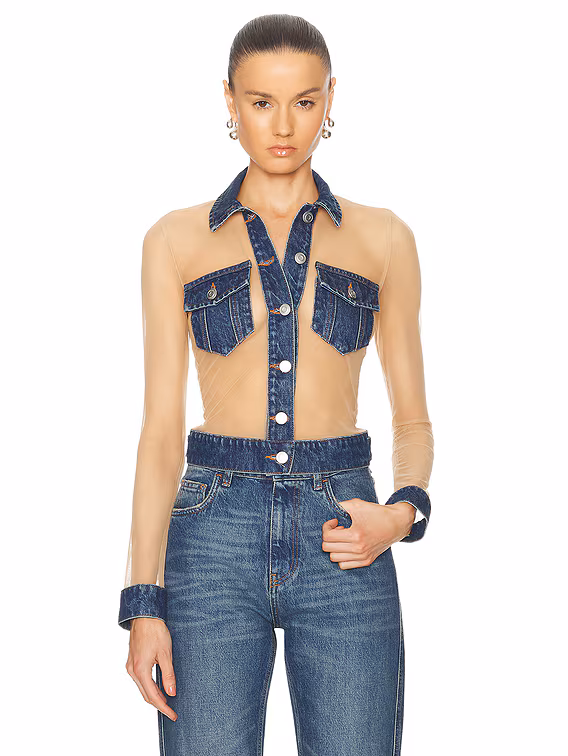 Tulle Illusion Denim Top
