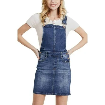 Womens Cute Denim Jean Overall Short Dress Skirt