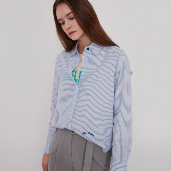 Lettering Embroidered Shirt Blouse