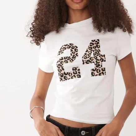 ASOS ASOS DESIGN baby tee with leopard number graphic in white - WHITE - S - UK 8-10