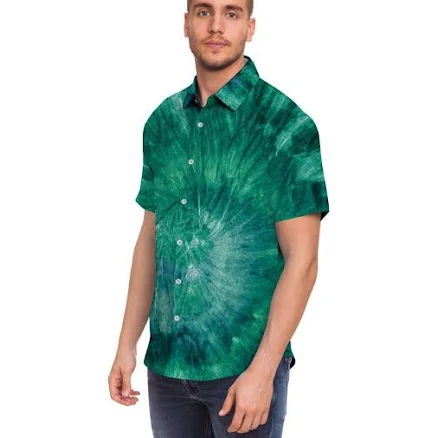 Olive Green Tie Dye Mens Short Sleeve Shirt