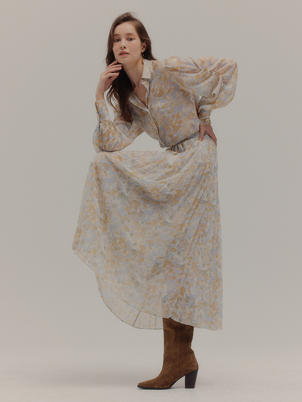 Flower Pleats Skirt_Beige