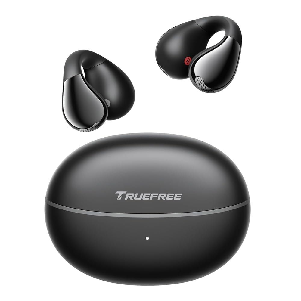 트루프리 B1 오픈이어 무선 이어버드 블루투스 5.4 헤드폰 공간 오디오 초경량 클립온 핏 25H 배터리 고속 충전 멀티포인트 연결 앱 커스터마이징 운동 출퇴근 Black