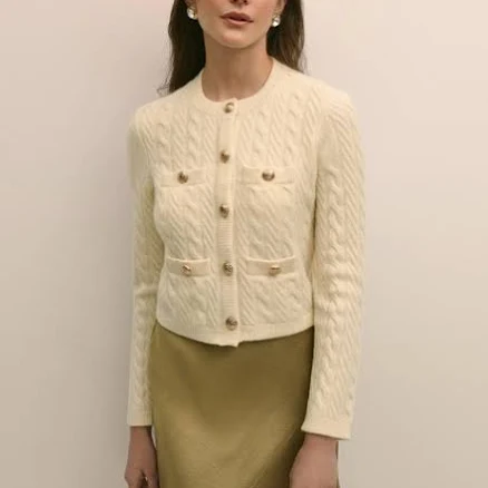 Brooks Brothers Women's Merino Wool-Cashmere Blend Cable-Knit Cardigan
