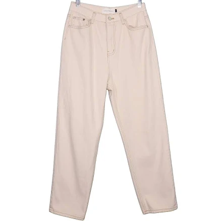 Kindersalmon Womens Sz 4 Cream Straight Leg Jeans High Rise Contrast