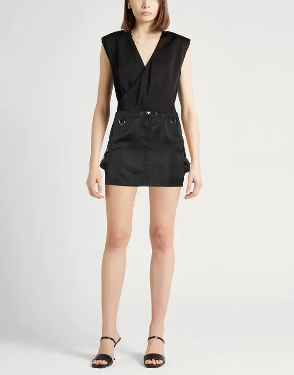 Black Polyester Mini Skirt