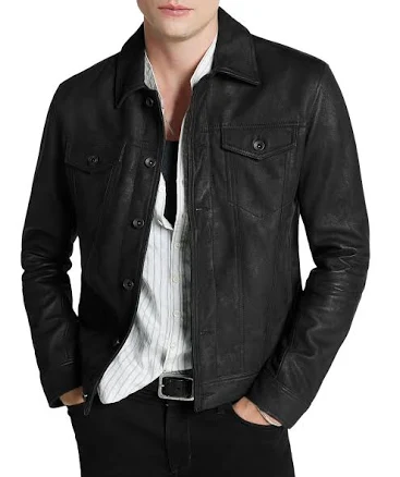 John Varvatos Men's Andrew Leather Trucker Jacket