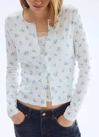H&M Ladies Floral Pointelle Jersey Cardigan
