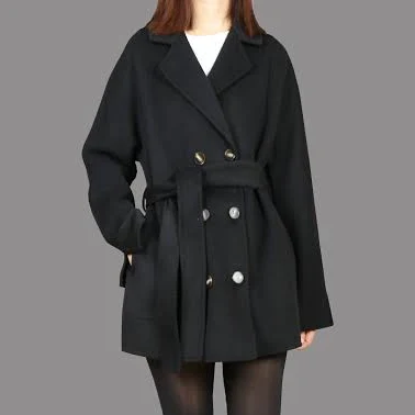Handmade Wool Blend Double Breasted Trench Coat