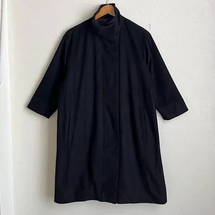 CLUB MONACO Black High-Neck Wool Blend Coat