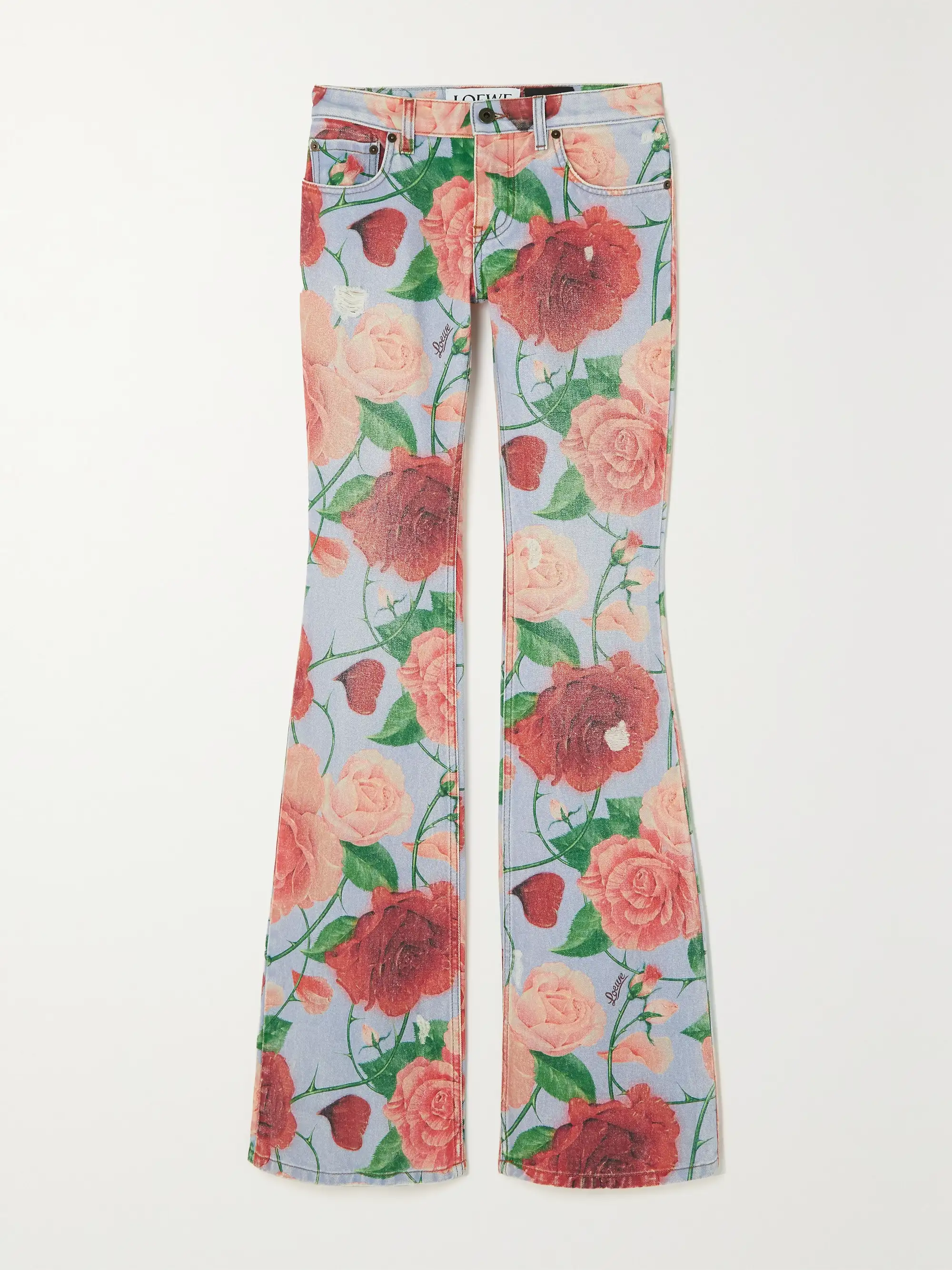 Roses Floral-print Flared Jeans
