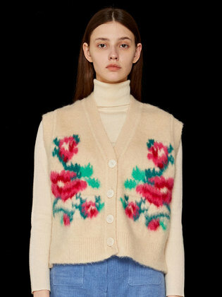 Floral Jacquard Knit Vest